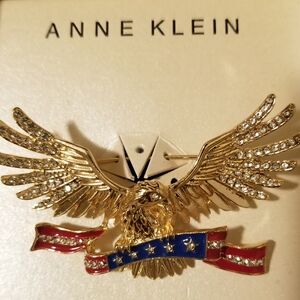 Anne Klein Gold Eagle Brooch with Red and Blue Accents